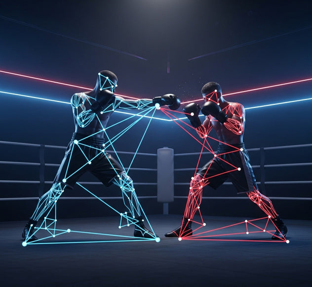 Boxer demonstrating the boxing triangle footwork pattern inside a boxing ring