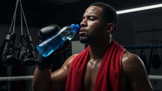 Boxer drinking water during a training session.