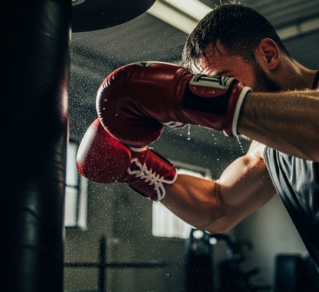 Boxer performing speed bag workout to improve hand speed and coordination