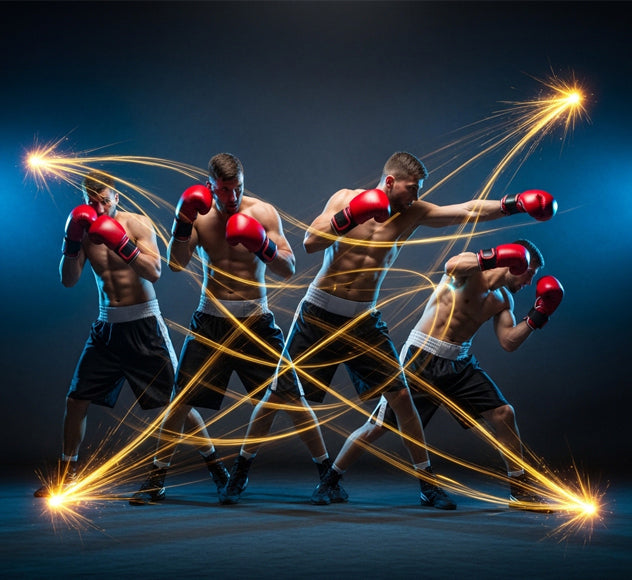 Boxing moves showing punches and defensive techniques in action