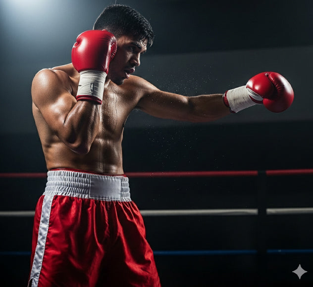 boxer demonstrating philly shell boxing stance