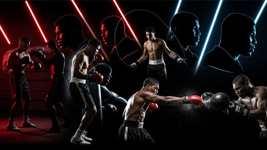 Famous boxers training in a gym using boxing techniques and equipment
