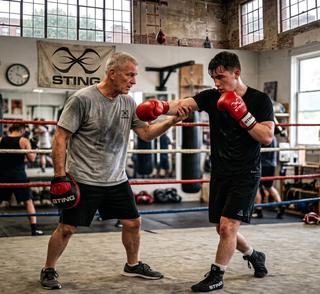 Beginner boxer practicing boxing fundamentals and proper training techniques